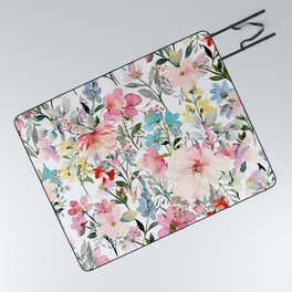 Cottagecore Watercolor Floral Garden Picnic Blanket