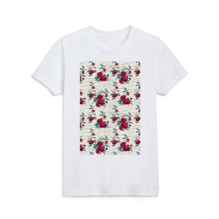 Vintage Trendy Red Peonies Letter Collection Kids T Shirt