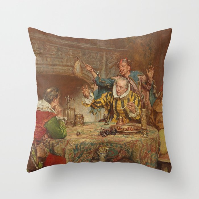 Merry Dinner Party with Court Jester -  Edgar Bundy 1890 Throw Pillow