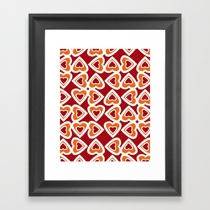 Heart collage-Orange and Maroon-Valentines Series  Framed Art Print