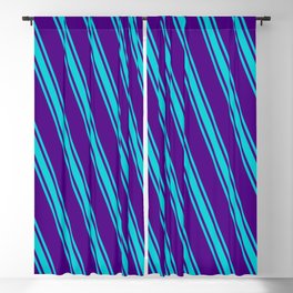 [ Thumbnail: Indigo and Dark Turquoise Colored Striped/Lined Pattern Blackout Curtain ]