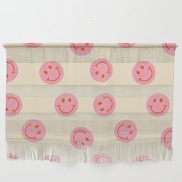 70s Retro Smiley Face Pattern in Beige & Pink Wall Hanging