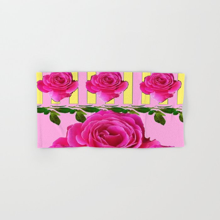 CERISE PINK SPRING ROSE FLOWERS YELLOW STRIPES PATTERN Hand & Bath