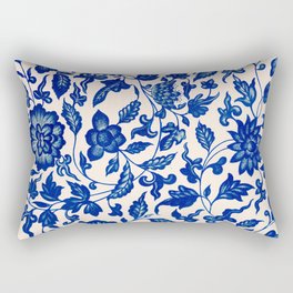 Blue & White Chinoiserie Flower Pattern Rectangular Pillow