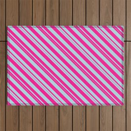 [ Thumbnail: Deep Pink & Powder Blue Colored Striped Pattern Outdoor Rug ]