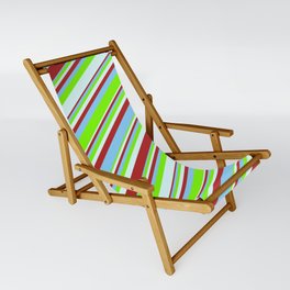 [ Thumbnail: Red, Light Sky Blue, Green, and Light Cyan Colored Striped/Lined Pattern Sling Chair ]