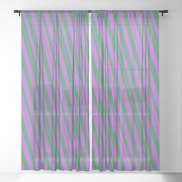 [ Thumbnail: Sea Green and Orchid Colored Stripes/Lines Pattern Sheer Curtain ]