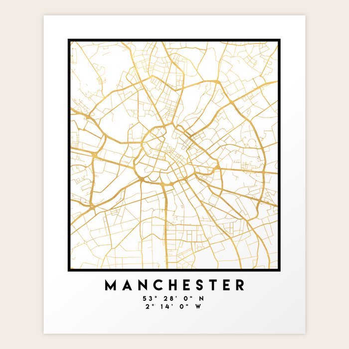 MANCHESTER ENGLAND CITY STREET MAP ART Art Print by deificus Art Society6
