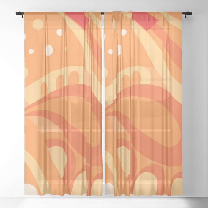 So Trippy Retro Psychedelic Abstract Pattern 2 in Orange Tangerine Tones Sheer Curtain