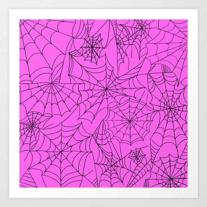 Creepy Spiderwebs over Magenta Art Print