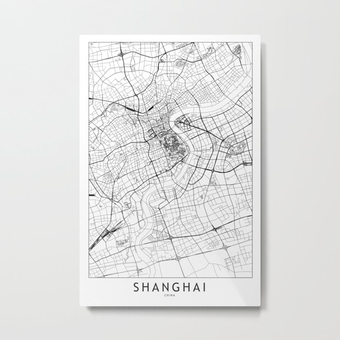 Shanghai White Map Metal Print