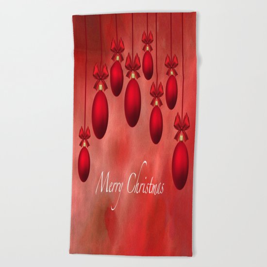Merry Christmas Ornaments Bows and Ribbons - Red Beach Towel