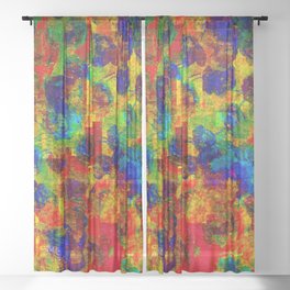 Abstract colorful textured floral painting Sheer Curtain