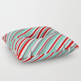 [ Thumbnail: Eyecatching Aquamarine, Powder Blue, Red, Light Cyan, and Gray Colored Lines Pattern Floor Pillow ]