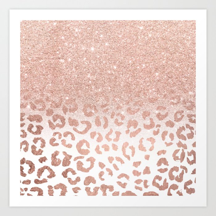 Trendy modern faux rose gold glitter ombre leopard pattern Art Print by  Audrey Chenal