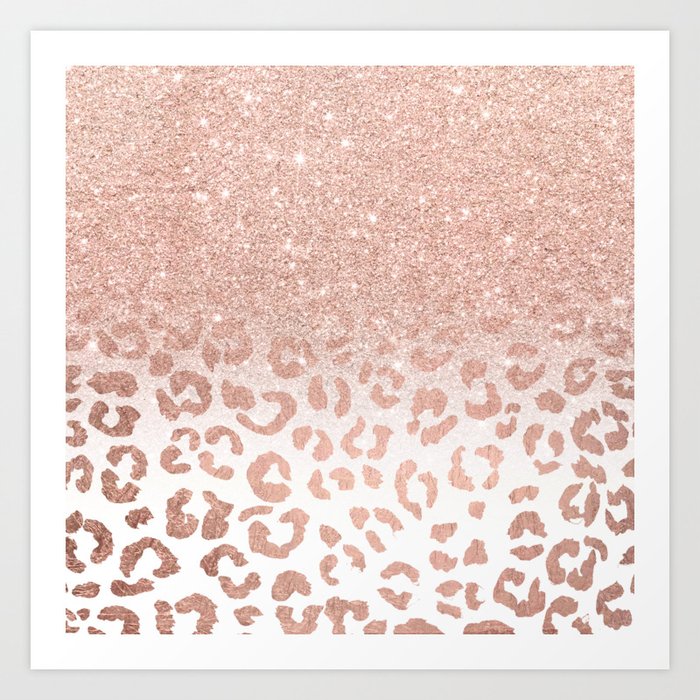 Trendy Modern Faux Rose Gold Glitter Ombre Leopard Pattern Art Print By Girlytrend Society6