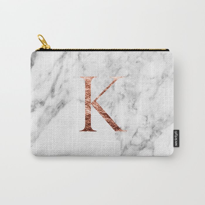 Monogram rose gold marble K Carry-All Pouch