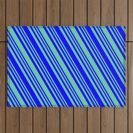 [ Thumbnail: Aquamarine and Blue Colored Lines/Stripes Pattern Outdoor Rug ]