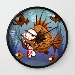 Psycho Fish Piranha with Bone Wall Clock