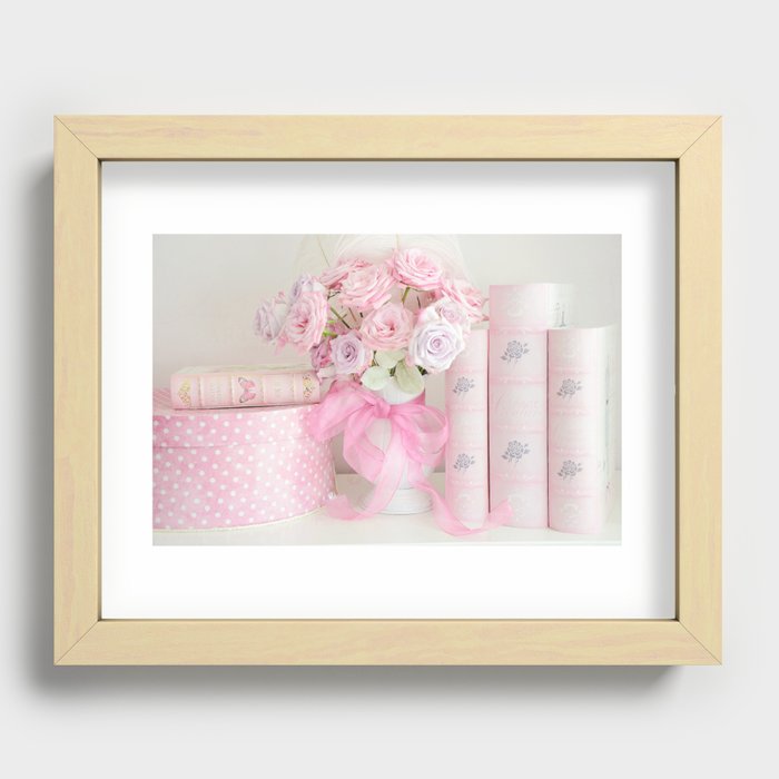 Shabby Chic Pink Books and Roses Recessed Framed Print