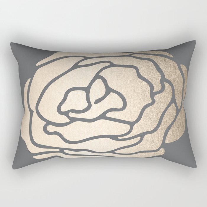 Rose in White Gold Sands on Storm Gray Rectangular Pillow