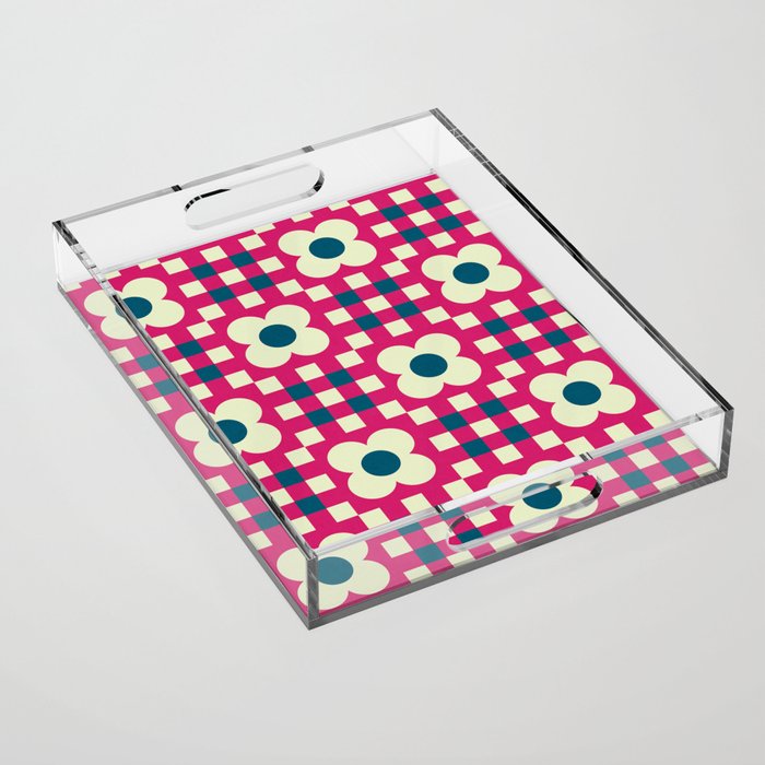 Floral gingham checker pattern Acrylic Tray