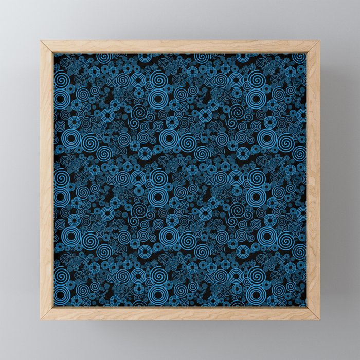 Trippy Bright Blue and Black Spiral Pattern Framed Mini Art Print