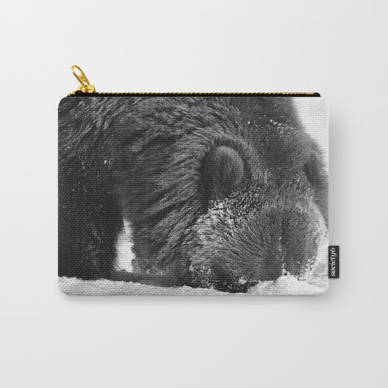 Alaskan Grizzly Bear in Snow, B & W - 2 Carry-All Pouch
