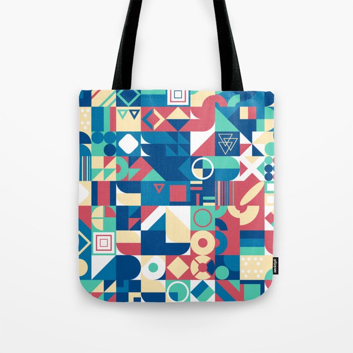 Blue, Orange, Yellow Colorful Minimalist Geometric Design Gift Pattern Tote Bag