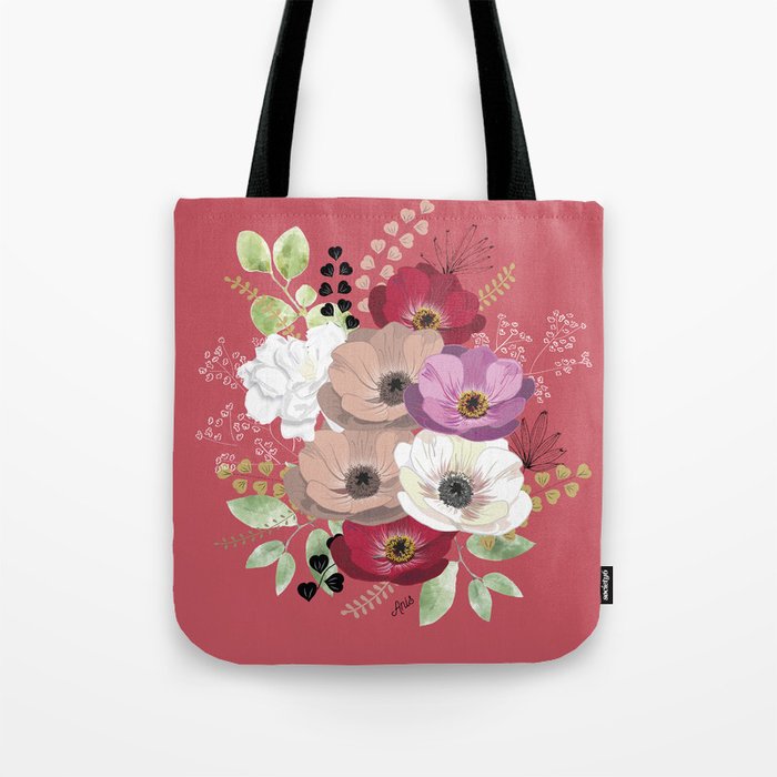 Anemones & Gardenia pink bouquet Tote Bag