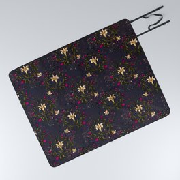 Decorative lily flower pattern, hand-drawn floral purple Picnic Blanket