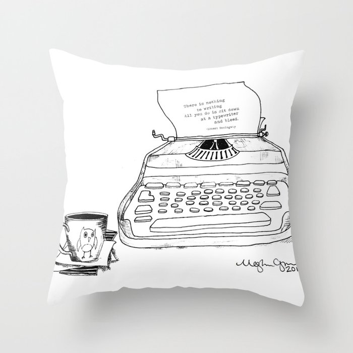 Earnest Hemingway Writing on Typewriter Throw Pillow