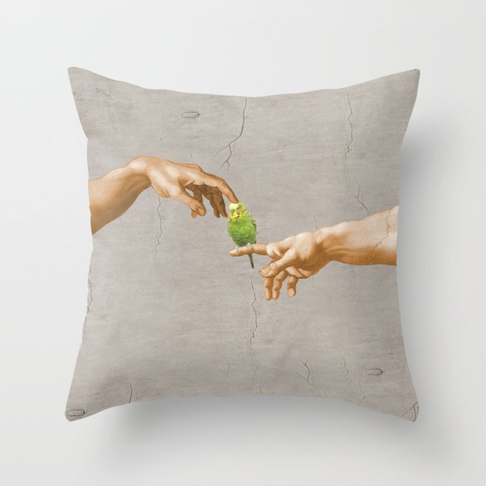 scritching a budgerigar #full Throw Pillow