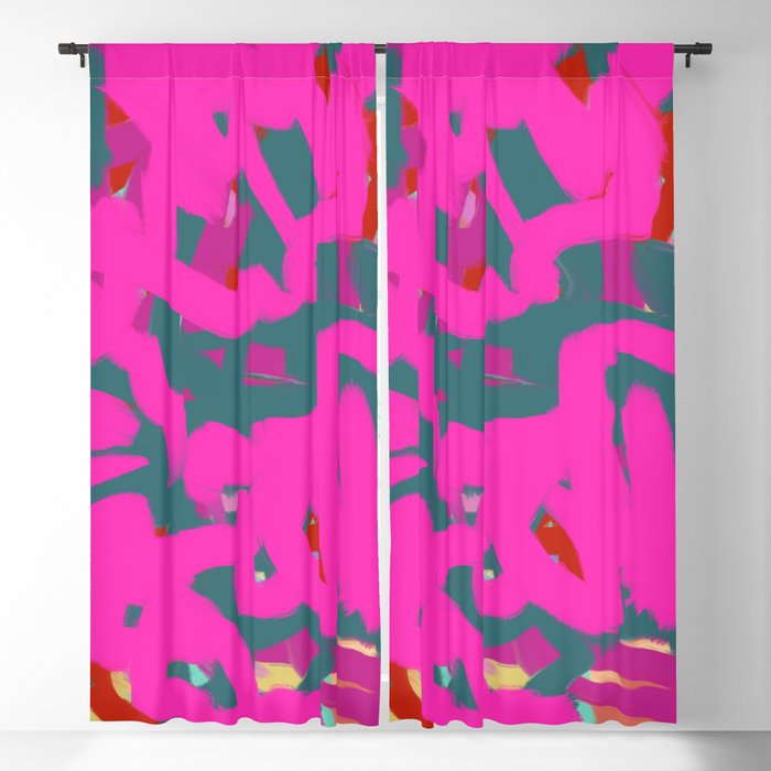 Fuchsia Pink, Teal Green & Orange Rust Thick Abstract Blackout Curtain