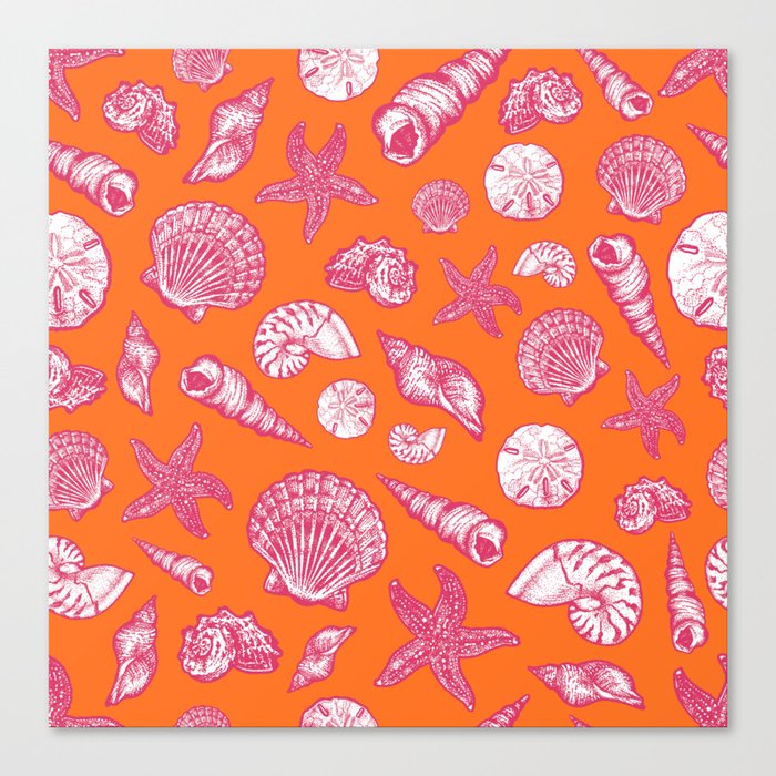 Seashell Print - Pink and orange Canvas Print