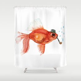 Goldfish with pipe and hat Shower Curtain