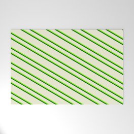 [ Thumbnail: Beige, Green & Dark Green Colored Pattern of Stripes Welcome Mat ]