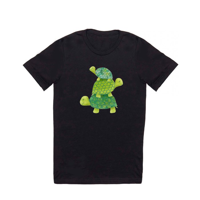 Turtle Stack Family in Teal and Lime Green T Shirt