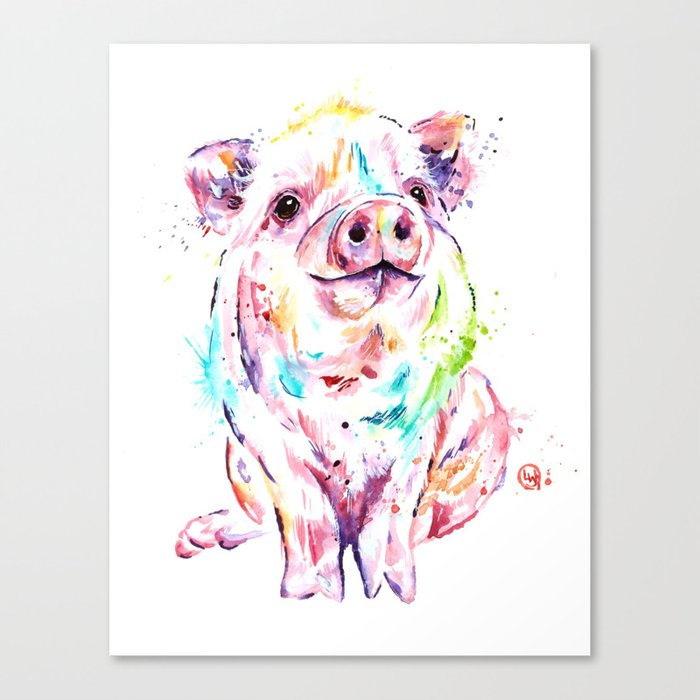 Pig Watercolor Painting By Lisa Whitehouse Canvas Print