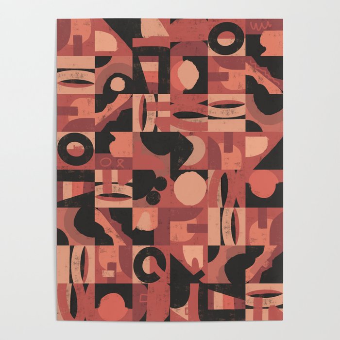 Earthy red mid century grid pattern Poster