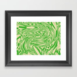 Psychedelic Warped Marble Wavy Checkerboard in Green and Cream Framed Art Print