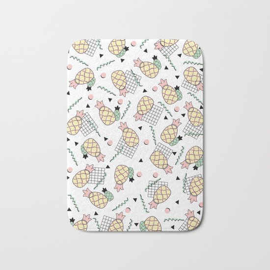 Funky Pineapple Fruit Retro Memphis Disco Pop Design Bath Mat