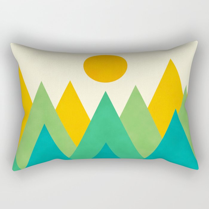 Retro Geometric Mountains in Bright Spring Colors, Teal Green Rectangular Pillow