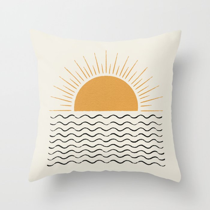 Sunrise Ocean -  Mid Century Modern Style Throw Pillow