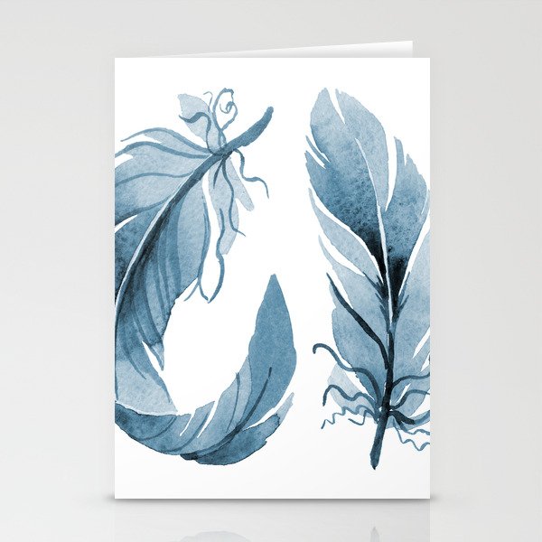Navy Blue Feather Watercolor Minimalist Stationery Cards