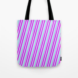 [ Thumbnail: Fuchsia & Turquoise Colored Striped/Lined Pattern Tote Bag ]