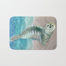 Gray Seal Where the Ocean Meets the Sand Bath Mat