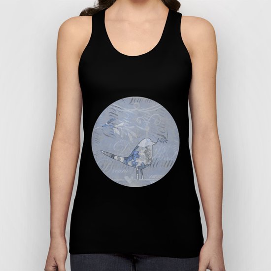 Cute patchwork bird collage with text Unisex Tank Top