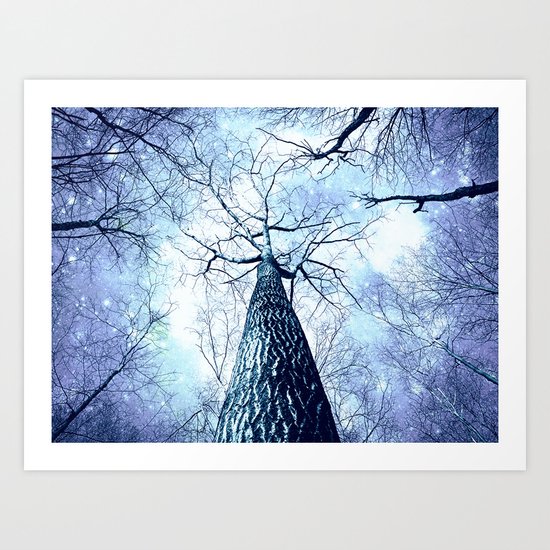 Wintry Trees Periwinkle Ice Blue Space Art Print