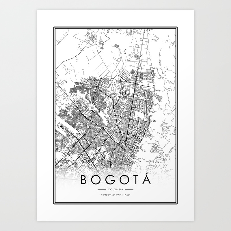 Bogota City Map Colombia White And Black Art Print By Victorialyu Society6